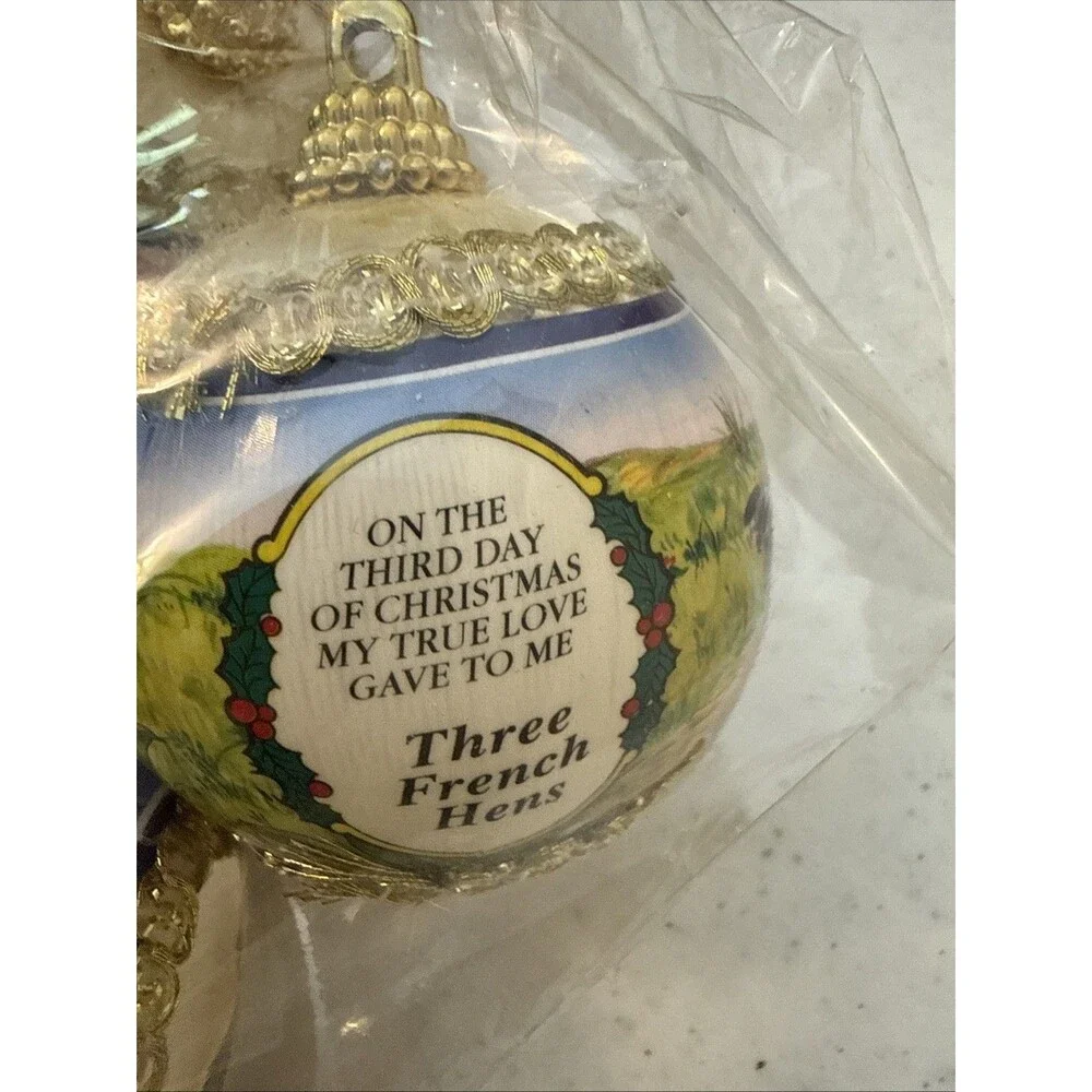 Twelve (12) Vintage Gold Satin Wrapped 12 Days Of Christmas Ornaments New In Box